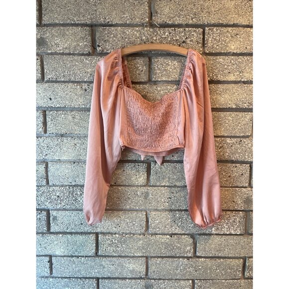 Princess Polly Mauve Long Sleeve Smocked Tie-Front Crop Top Size 6 AU/UK 10 - Picture 5 of 5